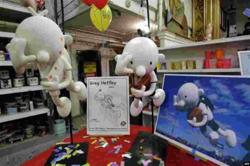 Models, photos and renderings of a new balloon for the Thanksgiving Day Parade are displayed at the Macy's Parade Studio in Hoboken, N.J., Tuesday, Nov. 16, 2010. (AP Photo/Seth Wenig)