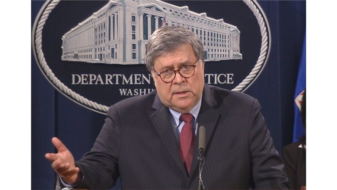FILE - U.S. Attorney General William Barr speaks at a news conference at the Justice Department in Washington, June 4, 2020.