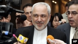Javad Zarif, Iranian Ambassador to the United Nations speaks to reporters after Security Council consultations regarding Iraq, Iran and other matters at U.N. headquarters in New York, March 21, 2007