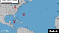 Ubicación de las tormentas tropicales Grace y Henri, el 18 de agosto de 2021