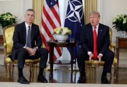 U.S. President Donald Trump speaks during a meeting with NATO Secretary General, Jens Stoltenberg at Winfield House in London, Dec. 3, 2019.