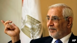 FILE - Abdel-Moneim Aboul-Fotouh talks during interview with the Associated Press at his home in Cairo, Egypt, Nov. 18, 2013. 