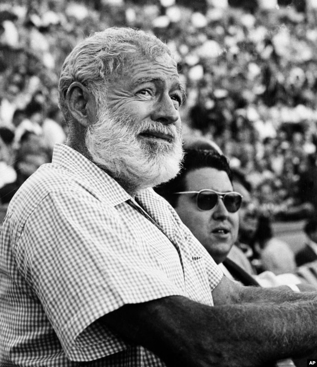 FILE - In this Nov. 1960 file photo, U.S. novelist Ernest Hemingway attends a bullfight in Madrid, Spain. (AP Photo/File)