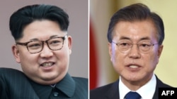 Predsednik Severne Koreje Kim Džong Un (levo) i predsednik Južne Koreje Mun Džae-in