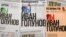 FILE - A photo taken June 10, 2019, in Moscow shows the front pages of the Kommersant, Vedomosti and RBK dailies, all carrying a story about the arrest of an investigative reporter on drug charges.