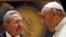 Pope Francis meets Cuban President Raul Castro during a private audience at the Vatican, May 10, 2015.