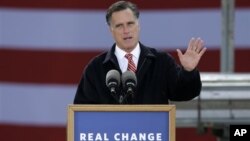 Republican presidential candidate, former Massachusetts Governor Mitt Romney speaks about the economy during a campaign stop at Kinzler Construction Services, in Ames, Iowa, October 26, 2012.