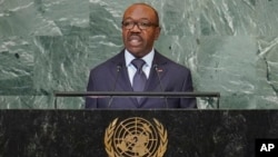 FILE - Gabon President Ali Bongo Ondimba addresses the 77th session of the United Nations General Assembly at U.N. headquarters, Sept. 21, 2022. Nearly a dozen soldiers took to state television on Aug. 30, 2023, saying they were overturning the presidential election.