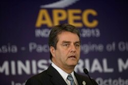 FILE - WTO Director-General Roberto Azevedo is pictured on the sidelines of the Asia-Pacific Economic Cooperation ministerial meeting in Bali, Oct. 5, 2013.