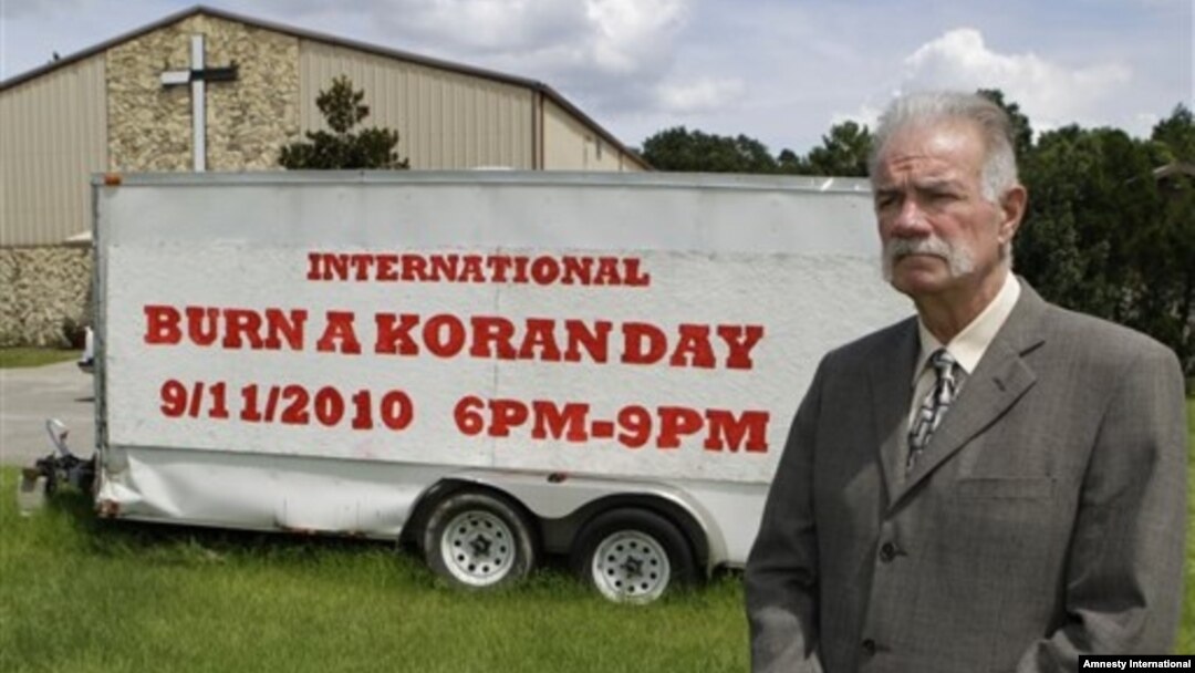 The Rev. Terry Jones at his church in Gainesville, Florida Aug. 30, 2010 announcing plans to burn Qurans to mark the anniversary of the 2001 terror attacks in New York and Washington.