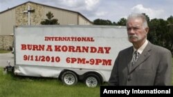 The Rev. Terry Jones at his church in Gainesville, Florida Aug. 30, 2010 announcing plans to burn Qurans to mark the anniversary of the 2001 terror attacks in New York and Washington.