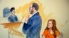 This courtroom sketch depicts Maria Butina, a 29-year-old gun-rights activist suspected of being a covert Russian agent, listening to Assistant U.S. Attorney Erik Kenerson as he speaks to Judge Deborah Robinson, left.