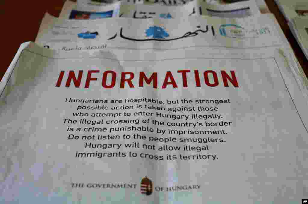 A full-page advertisement by the Hungarian government that was published in Lebanese newspapers in Beirut, warning migrants not to enter the country illegally saying it is a crime punishable by imprisonment. Hungary erected another steel barrier at the Beremend border crossing from Croatia to try to slow the flow of migrants. But they kept coming.