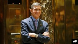 FILE - Michael Flynn, then-President-elect Donald Trump's selection for national security adviser, arrives at Trump Tower in New York, Dec. 12, 2016.