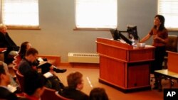 Dr. Chhany Sak-Humphry, a Cambodian language professor, talks about Khmer language teaching in Hawaii during the 3rd Annual Khmer Studies Forum at Ohio University on Friday, April 29, 2011. She is among the more than one hundred participants who have gath