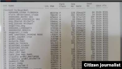 Data penumpang pesawat AirAsia QZ8501 berdasarkan data manifes penumpang dari Bandara Juanda Surabaya, dalam bentuk photo slide (Foto: Data Manifes Penumpang Bandara Juanda Surabaya)