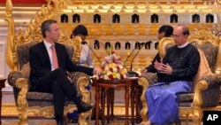 နော်ဝေဝန်ကြီးချုပ် Jens Stoltenberg နဲ့ မြန်မာသမ္မတ ဦးသိန်းစိန်