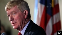 FILE - Former Massachusetts Gov. William Weld addresses a gathering in Bedford, N.H., Feb. 15, 2019. 