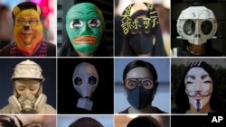 Manifestantes en Hong Kong usan creativas máscaras a pesar de prohibición 