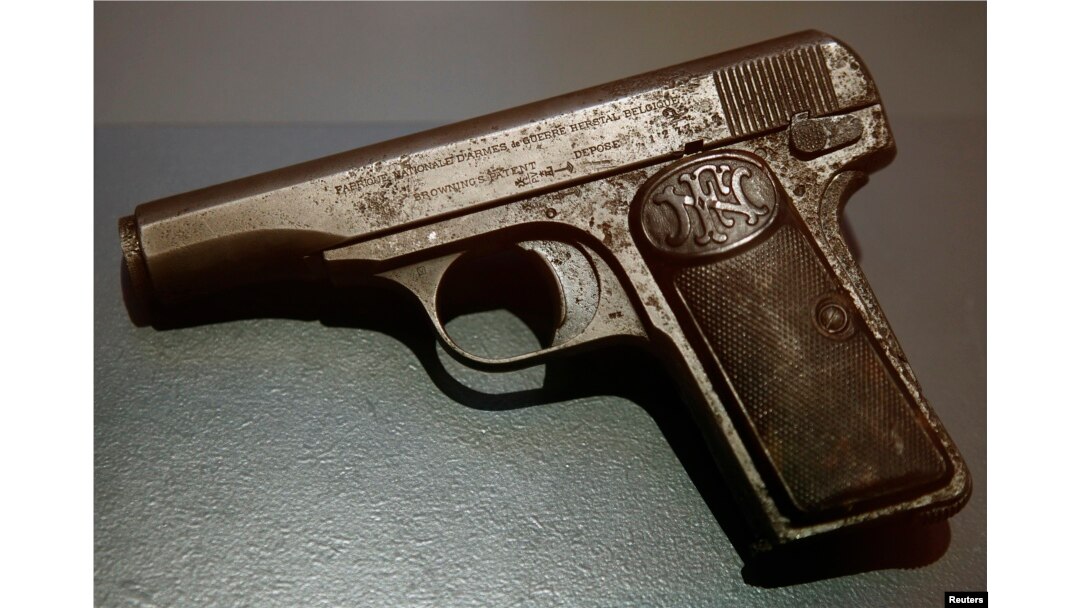A pistol used during the assassination of Archduke Franz Ferdinand of Austria on June 28, 1914 in Sarajevo, is pictured on display at the museum of military history in Vienna on June 27, 2014.