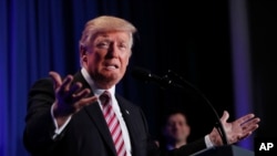 President Donald Trump speaks at the House and Senate GOP lawmakers at the annual policy retreat in Philadelphia, Jan. 26, 2017.