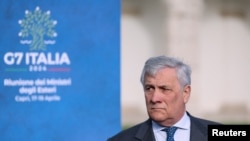 FILE —Italian Foreign Minister Antonio Tajani looks on, on the day of a G7 foreign ministers meeting, at the Certosa di San Giacomo on Capri island, Italy, April 17, 2024. 