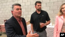 FILE - Sen. Cory Gardner, R-Colo., attends the Alamosa County Republicans Lincoln Day dinner in Alamosa, Colo., on April 24, 2019. 