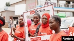 Young activists at the "She Decides" march against sexual violence in Lilongwe, Malawi, on March 2, 2020. 