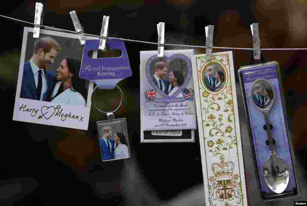 Commemorative gifts ahead of the wedding of Britain&#39;s Prince Harry and his fiancee Meghan Markle are seen displayed for sale in a shop in Windsor, Britain.