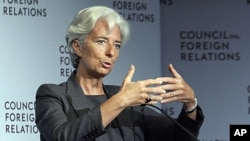 IMF chief Lagarde addresses a gathering at the Council on Foreign Relations in New York, July 26, 2011