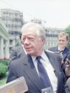 FILE - Former U.S. President Jimmy Carter leaves the White House, June 19, 1994, in Washington after he briefed top administration officials on his recent trip to North Korea.