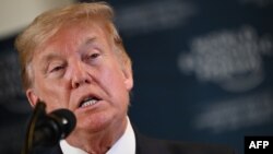 도널드 트럼프 미국 대통령이 22일 스위스 다보스에서 열린 세계경제포럼(WEF)에서 연설하고 있다. 