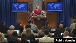 La porte-parole de la diplomatie Heather Nauert lors d'une conférence de presse à Washington, le 22 juin 2017.