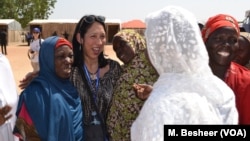 U.S. Deputy Ambassador to the United Nations Michele Sison meets with women at an IDP camp in Maiduguri, NE Nigeria. 