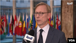 U.S. Special Representative for Iran Brian Hook speaks to Alhurra TV at the State Department in Washington, Nov. 4, 2019.