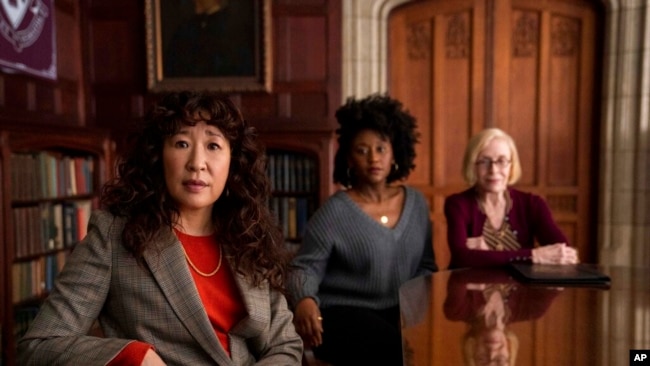 Sandra Oh, Nana Mensah and Holland Taylor work together as English professors in 'The Chair.' (Eliza Morse/Netflix via AP)