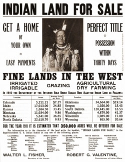 U.S. Department of the Interior 1911 advertisement offering Indian Land for Sale.