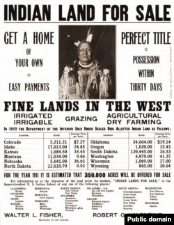 A U.S. Department of the Interior advertisement from 1911 offers Indian land for sale.