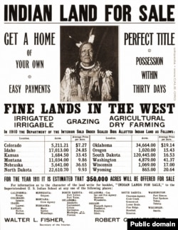 U.S. Department of the Interior 1911 advertisement offering Indian Land for Sale.