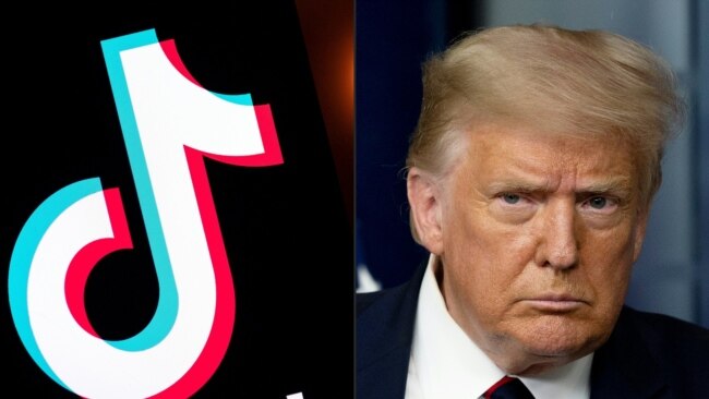 图为2020年7月30日特朗普总统与Tiktok的合成画面。