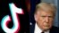 This combination of pictures created on Aug. 1, 2020, shows the logo of the social media video sharing app Tiktok displayed on a tablet screen in Paris, and US President Donald Trump at the White House in Washington, on July 30, 2020.