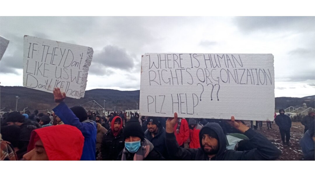 Protest of refugees and migrants on location Lipa near Bihac.