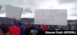 Protest of refugees and migrants on location Lipa near Bihac.