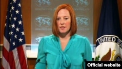 Juru bicara Departemen Luar Negeri Amerika Jen Psaki di Washington, DC (10/4).