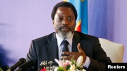 FILE - Democratic Republic of Congo President Joseph Kabila speaks at a news conference at the State House in Kinshasa, Democratic Republic of Congo, Jan. 26, 2018. 