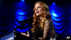 Jessica Chastain accepts the chairman's award for "Molly's Game" at the 29th annual Palm Springs International Film Festival on Tuesday, Jan. 2, 2018, in Palm Springs, California.