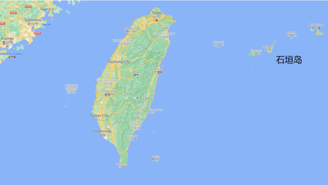 石垣距台湾仅322公里。图片来自谷歌地图