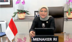 Menteri Tenaga Kerja, Ida Fauziyah, dalam tangkapan layar. (Foto: VOA/Nurhadi)