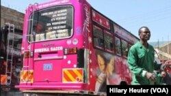 A recent creation from Peter Kanyallu, also known as Nyash, is a matatu dedicated to the movie “Titanic.” January 26, 2015. (Hilary Heuler/VOA News) 