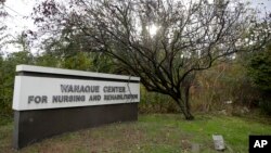 A general view of the marquee outside of the Wanaque Center For Nursing And Rehabilitation, where New Jersey state Health Department confirmed the 18 cases of adenovirus, Oct. 23, 2018, in Haskell, N.J. 